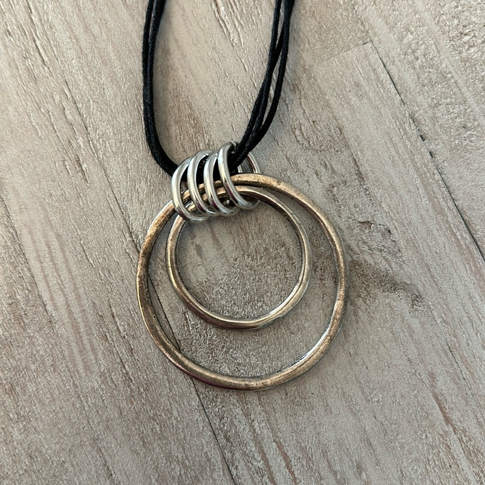 Trades of the East 20” Silver Multi Circle Long Necklace on cord
